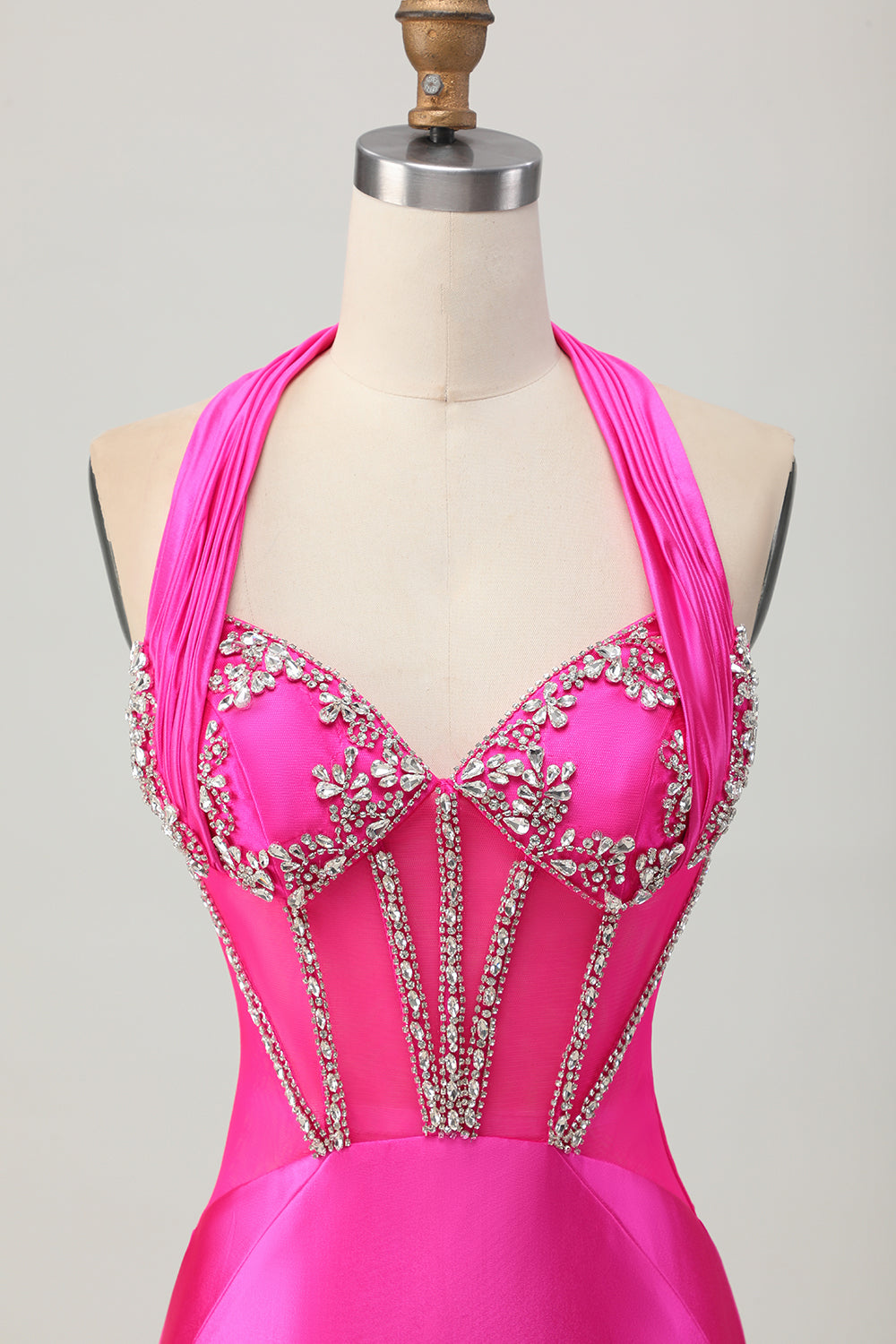 Royal Blue Bodycon Halter Backless Satin Homecoming Dress with Rhinestones