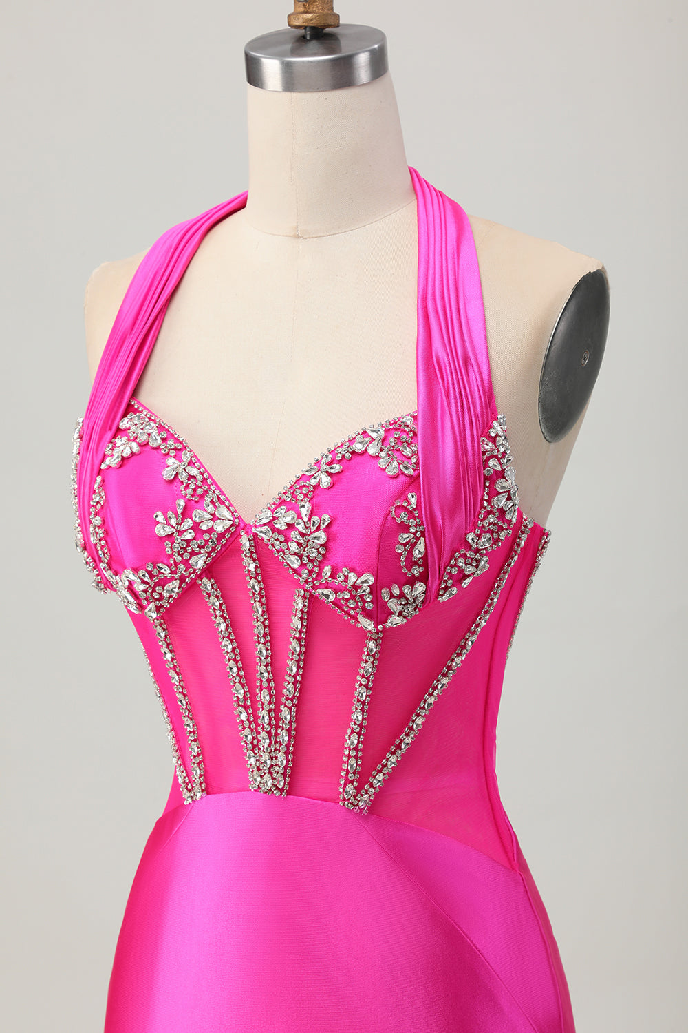 Royal Blue Bodycon Halter Backless Satin Homecoming Dress with Rhinestones