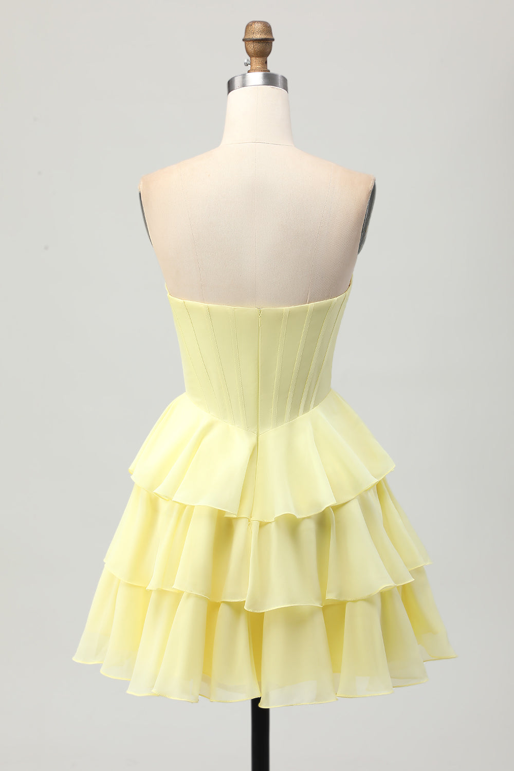 Yellow Strapless Corset A Line Beaded Homecoming Dress