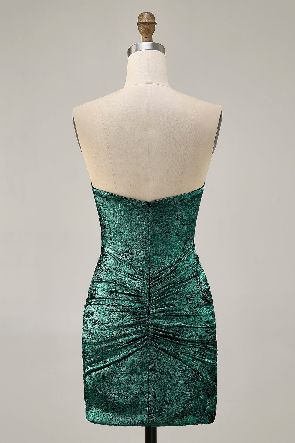 Strapless Green Bodycon Ruched Short Homecoming Dress with Beading