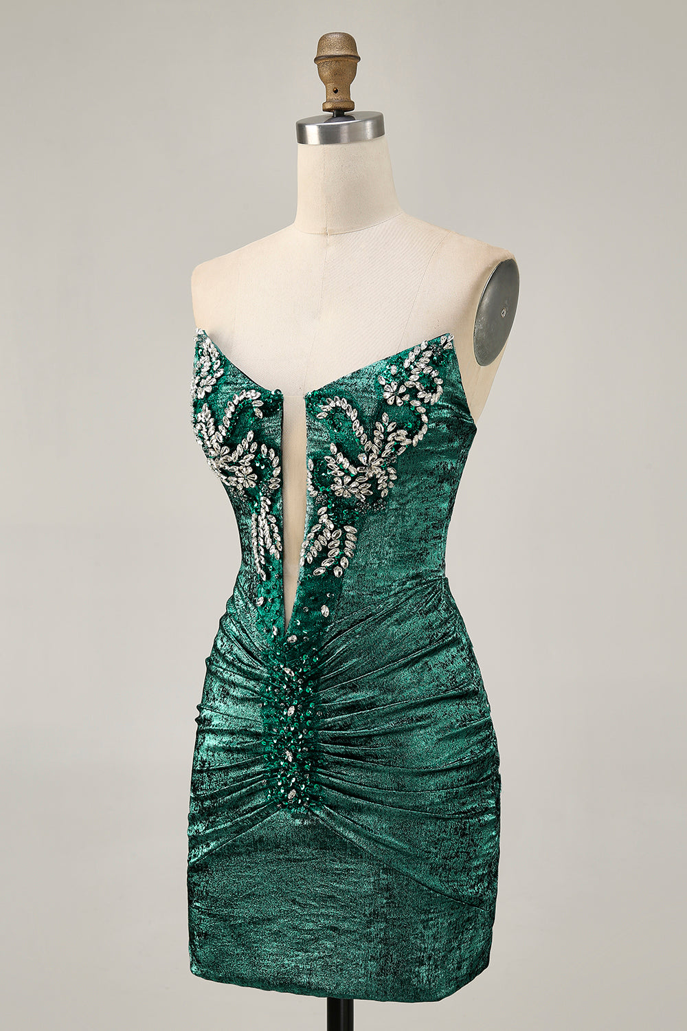 Golden Bodycon Strapless Beaded Short Homecoming Dress