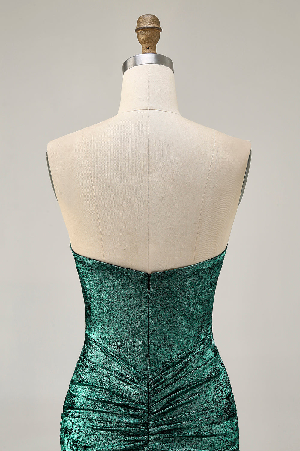 Strapless Green Bodycon Ruched Short Homecoming Dress with Beading