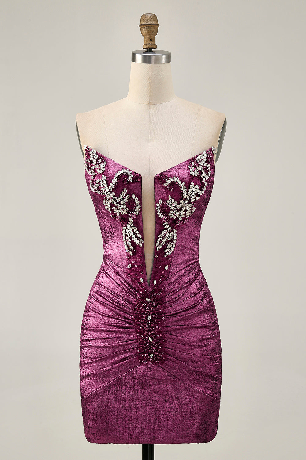 Golden Bodycon Strapless Beaded Short Homecoming Dress