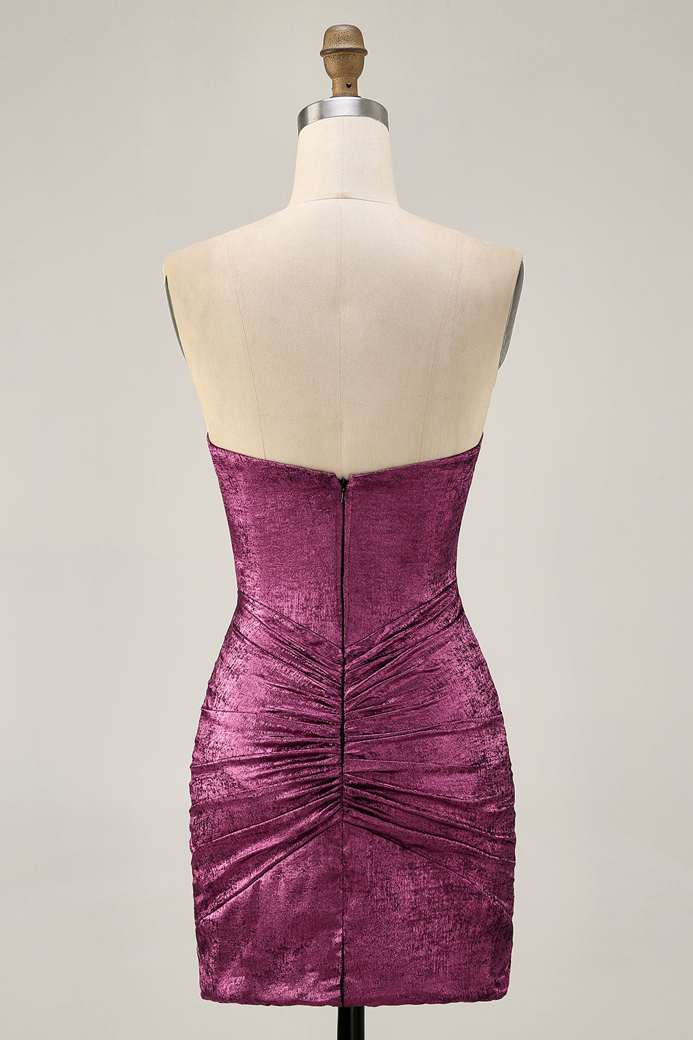 Strapless Bodycon Beaded Grape Homecoming Dress with Rhinestones