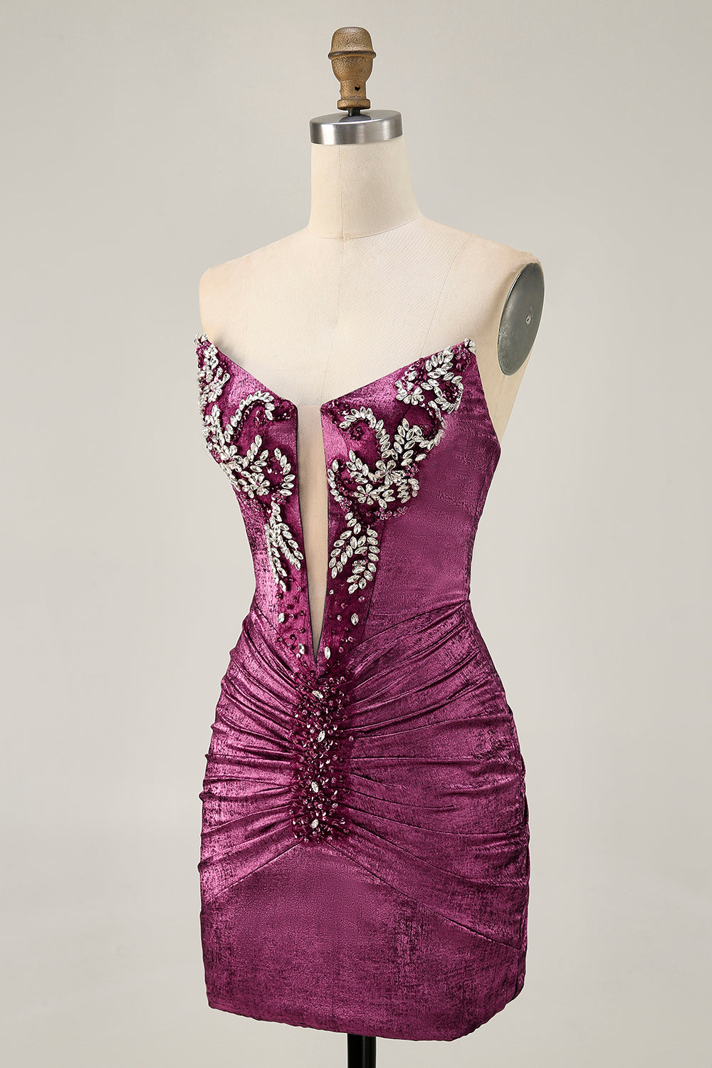 Golden Bodycon Strapless Beaded Short Homecoming Dress