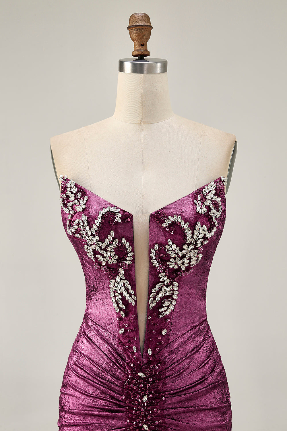 Strapless Bodycon Beaded Grape Homecoming Dress with Rhinestones