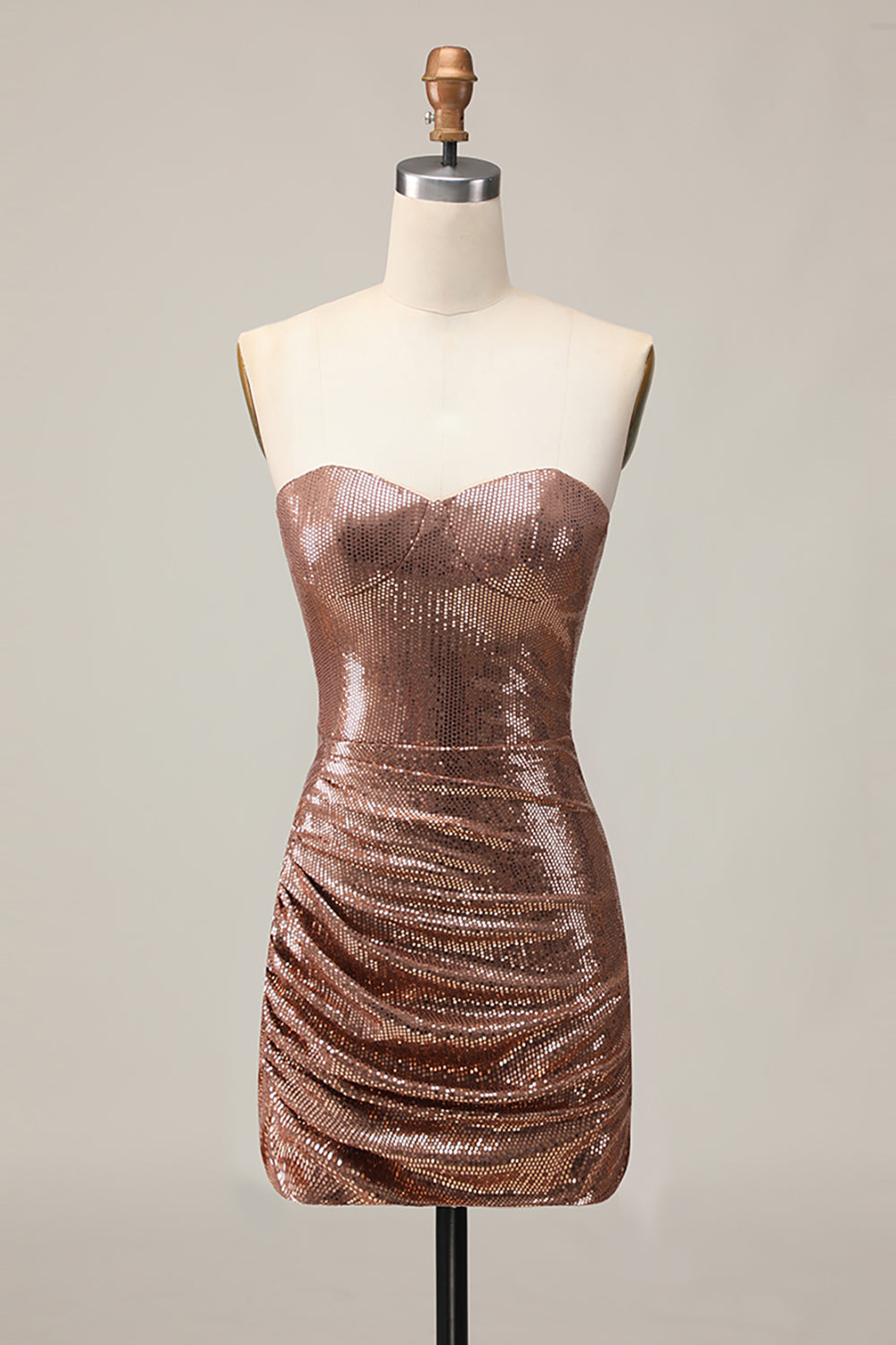 Sparkly Strapless Ruched Bodycon Fuchsia Homecoming Dress with Sequins