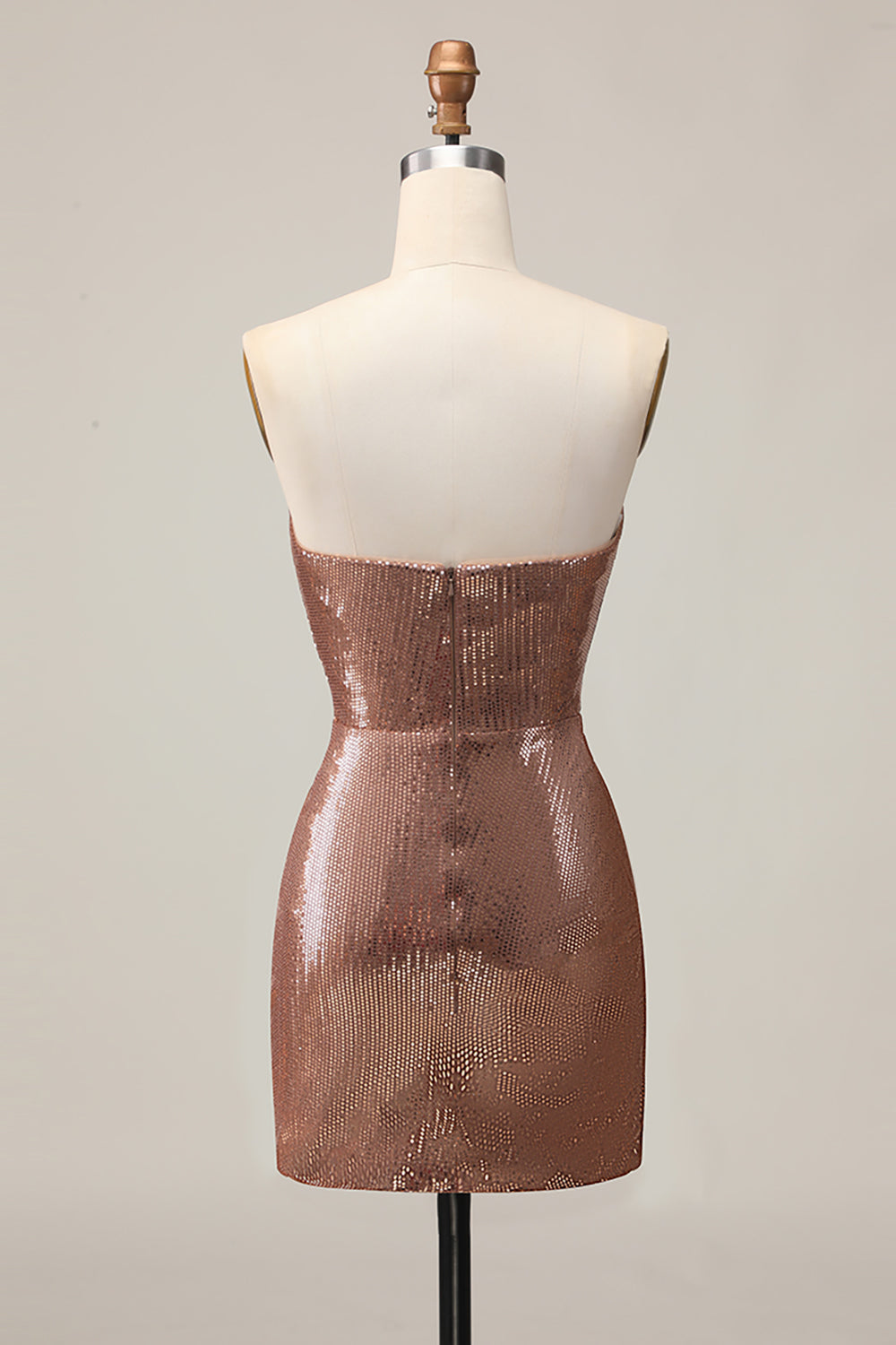 Sparkly Strapless Coffee Ruched Bodycon Homecoming Dress