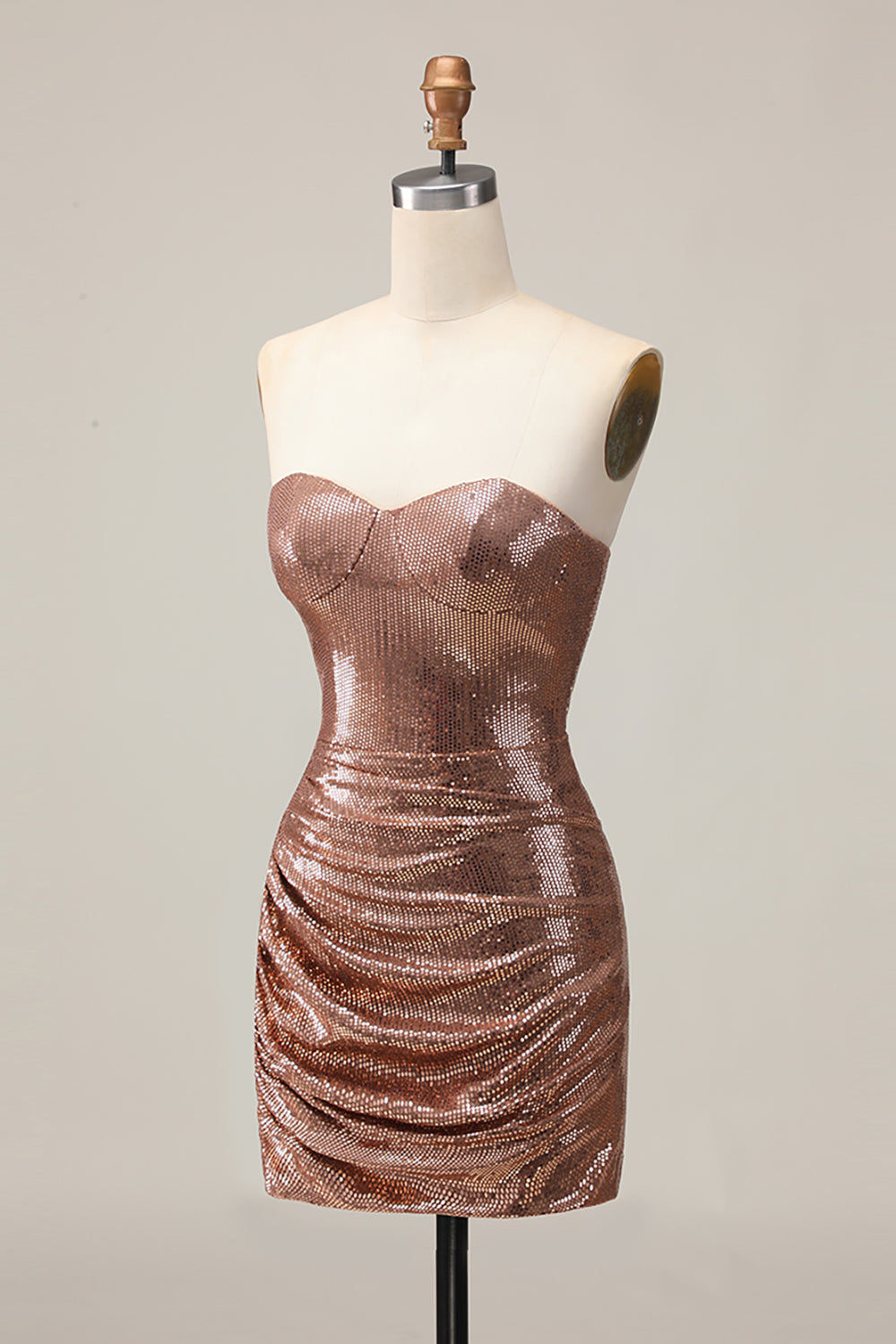 Sparkly Strapless Ruched Bodycon Fuchsia Homecoming Dress with Sequins