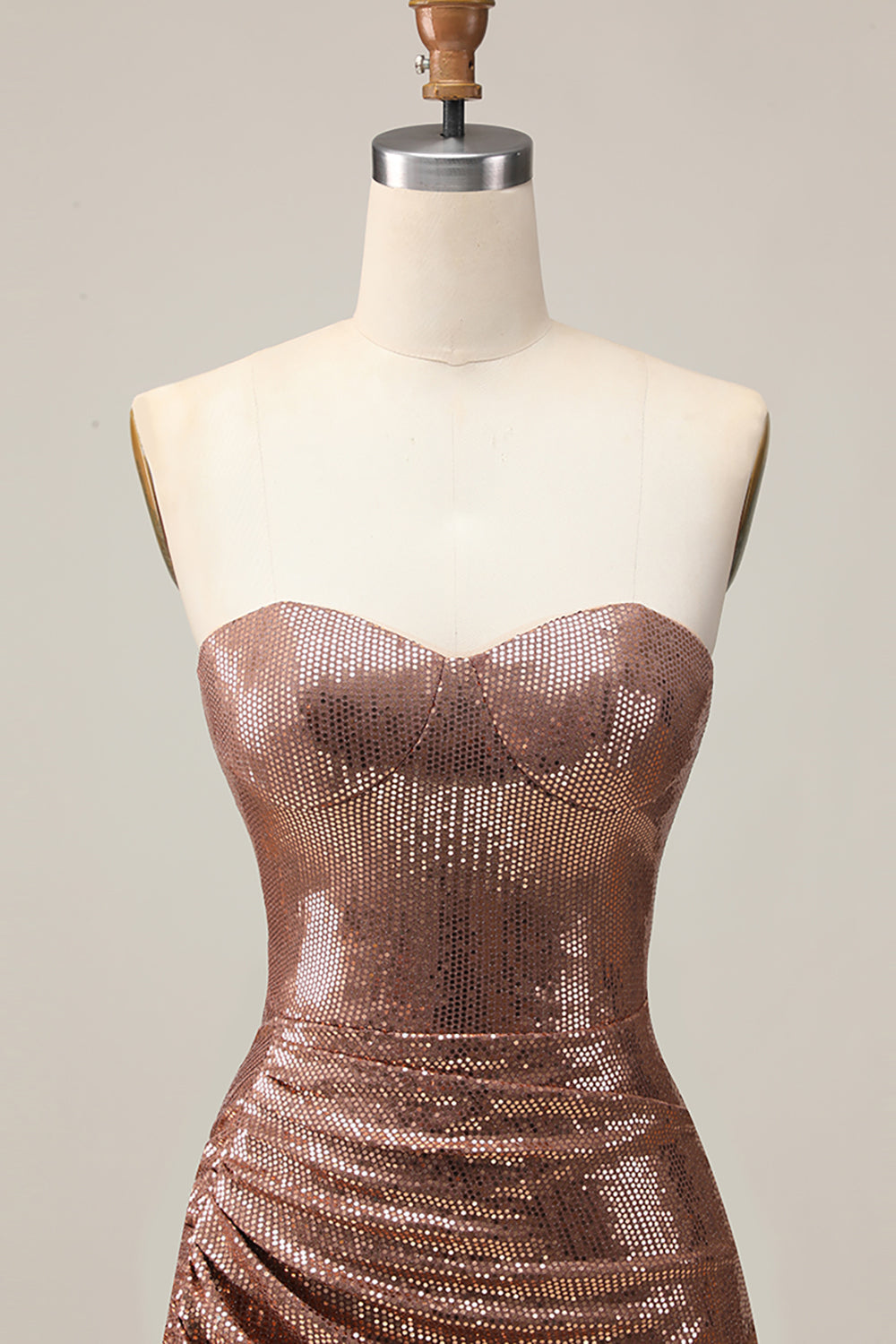 Sparkly Strapless Coffee Ruched Bodycon Homecoming Dress