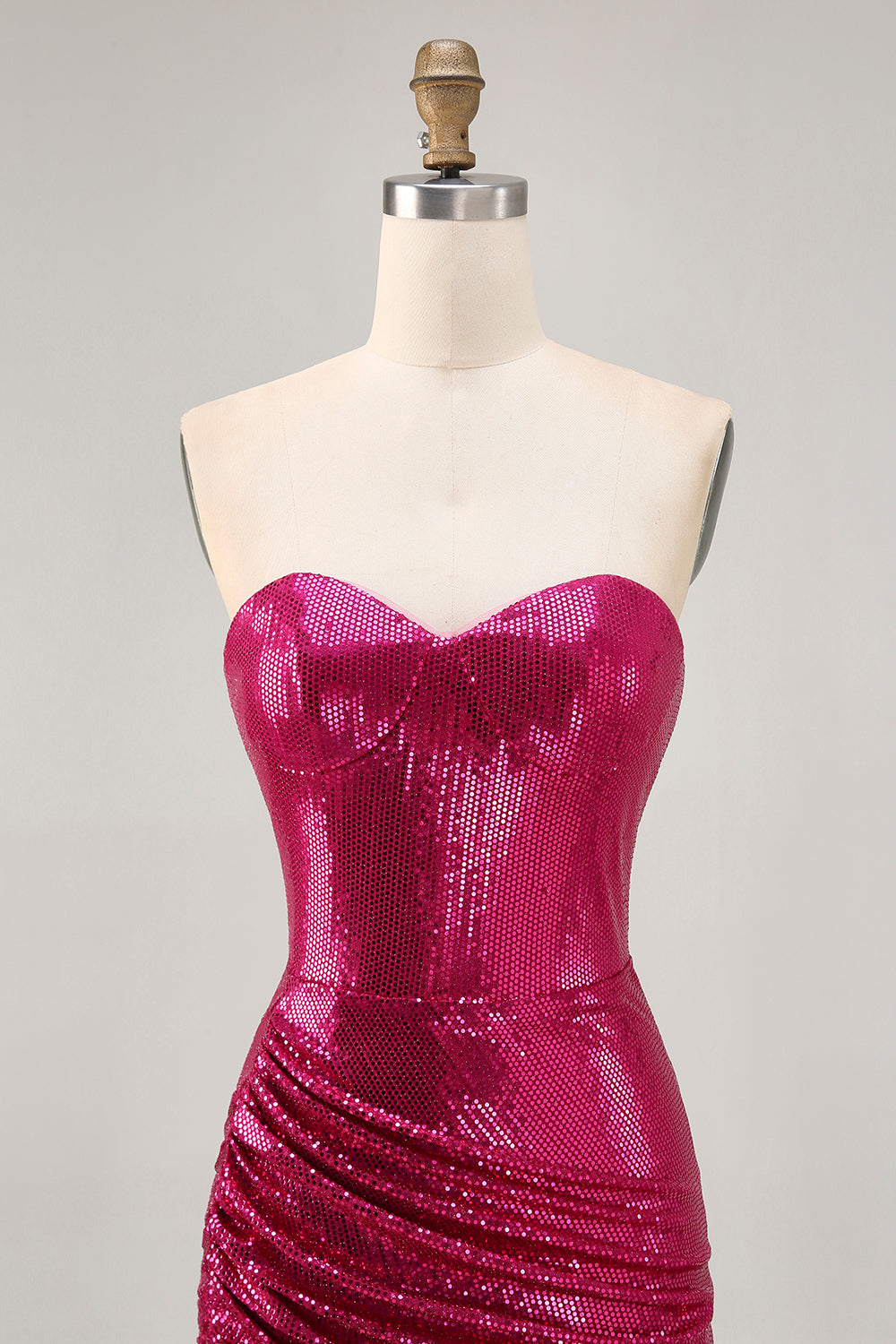 Sparkly Strapless Coffee Ruched Bodycon Homecoming Dress