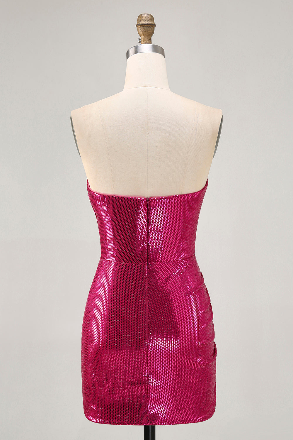 Sparkly Strapless Coffee Ruched Bodycon Homecoming Dress