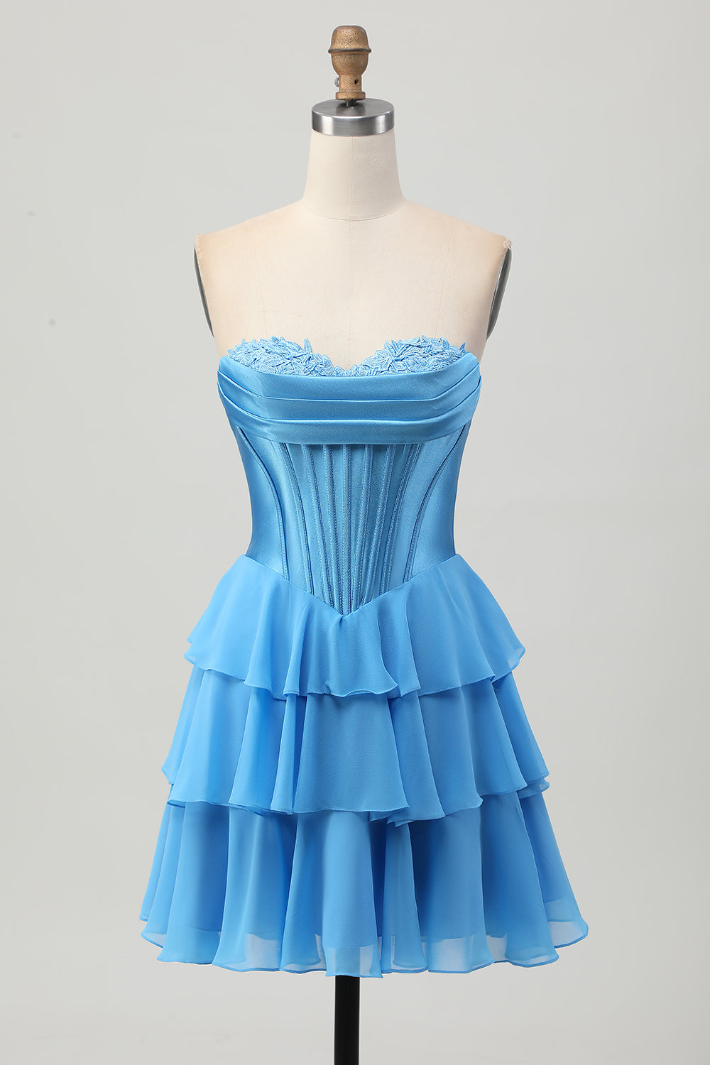 Yellow Strapless Corset A Line Tiered Homecoming Dress