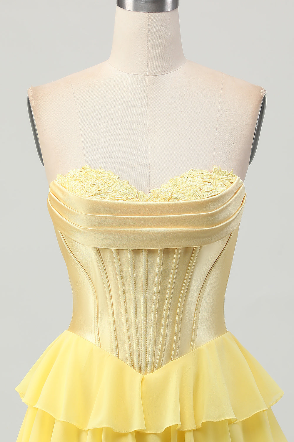 Yellow Strapless Corset A Line Tiered Homecoming Dress