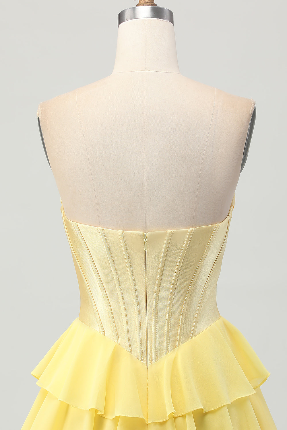 Yellow Strapless Corset A Line Tiered Homecoming Dress
