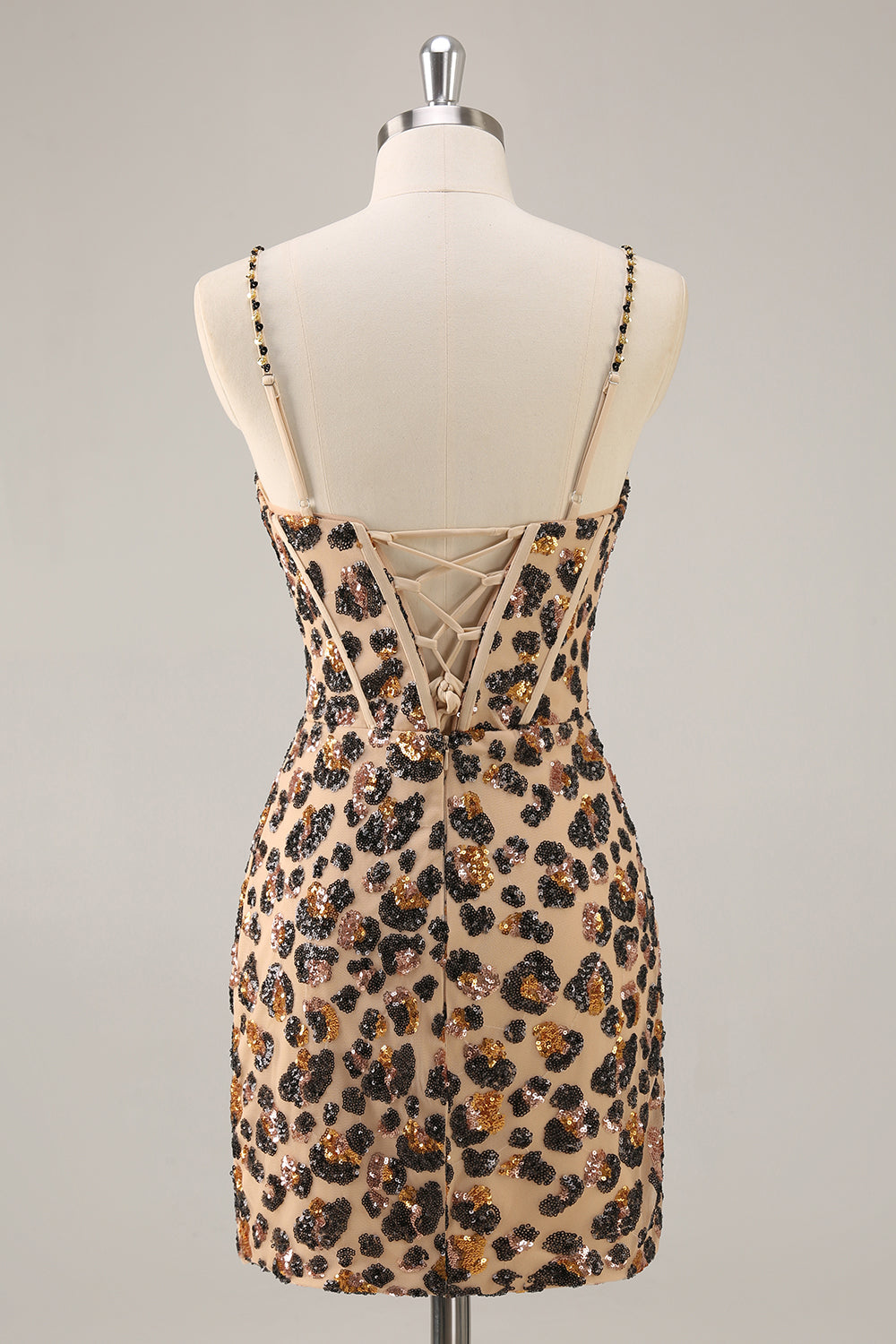 Kahki Leopard Corset Bodycon Homecoming Dress with Sequins