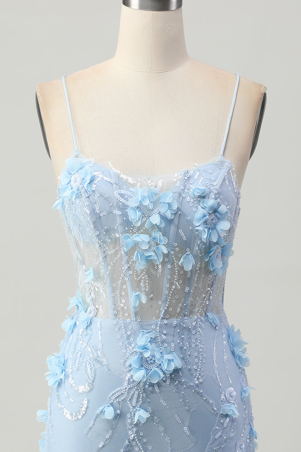 Blue Bodycon Corset Sequins Short Homecoming Dress with 3D Flowers