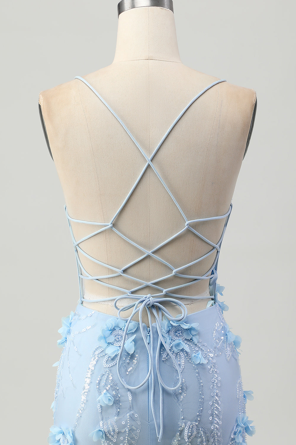 Blue Bodycon Corset Sequins Short Homecoming Dress with 3D Flowers