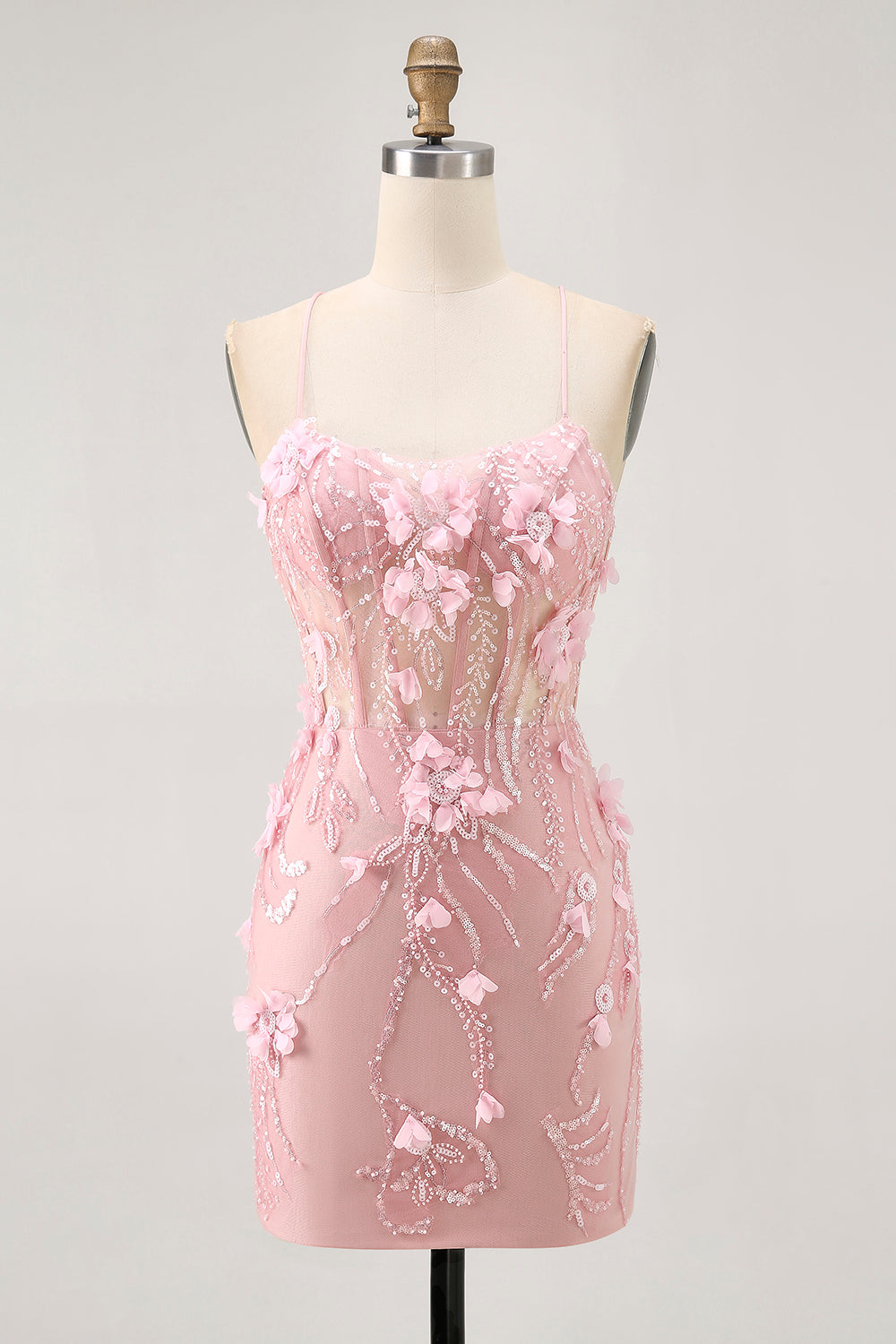 Blue Bodycon Corset Sequins Short Homecoming Dress with 3D Flowers