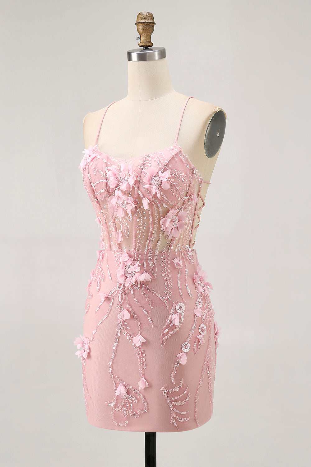 Blue Bodycon Corset Sequins Short Homecoming Dress with 3D Flowers