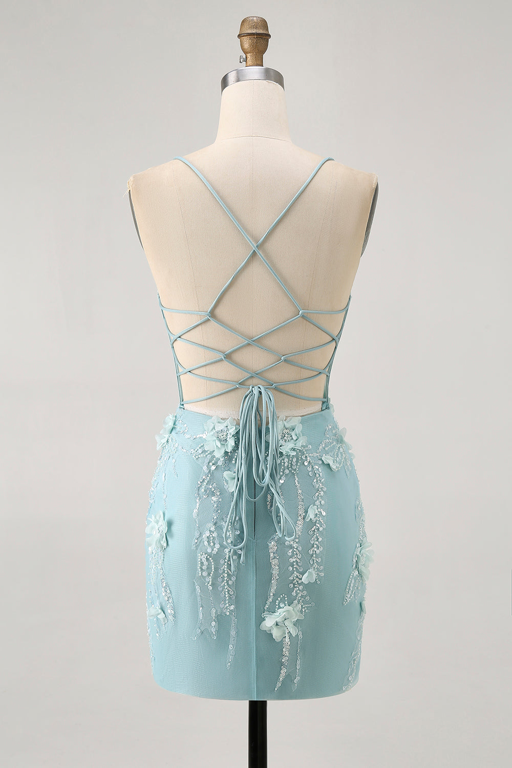 Blue Bodycon Corset Sequins Short Homecoming Dress with 3D Flowers