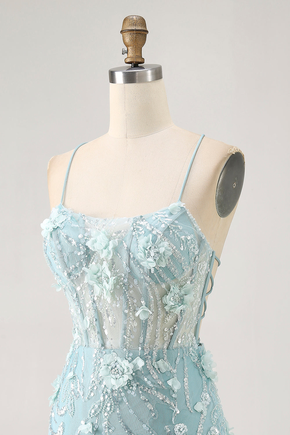 Blue Bodycon Corset Sequins Short Homecoming Dress with 3D Flowers