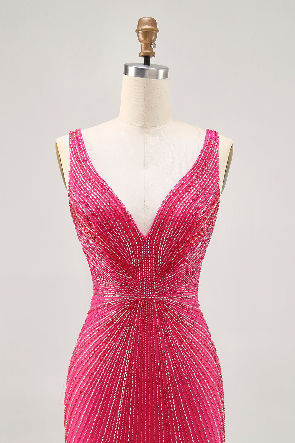 Fuchsia V-Neck Beaded Bodycon Short Homecoming Dress