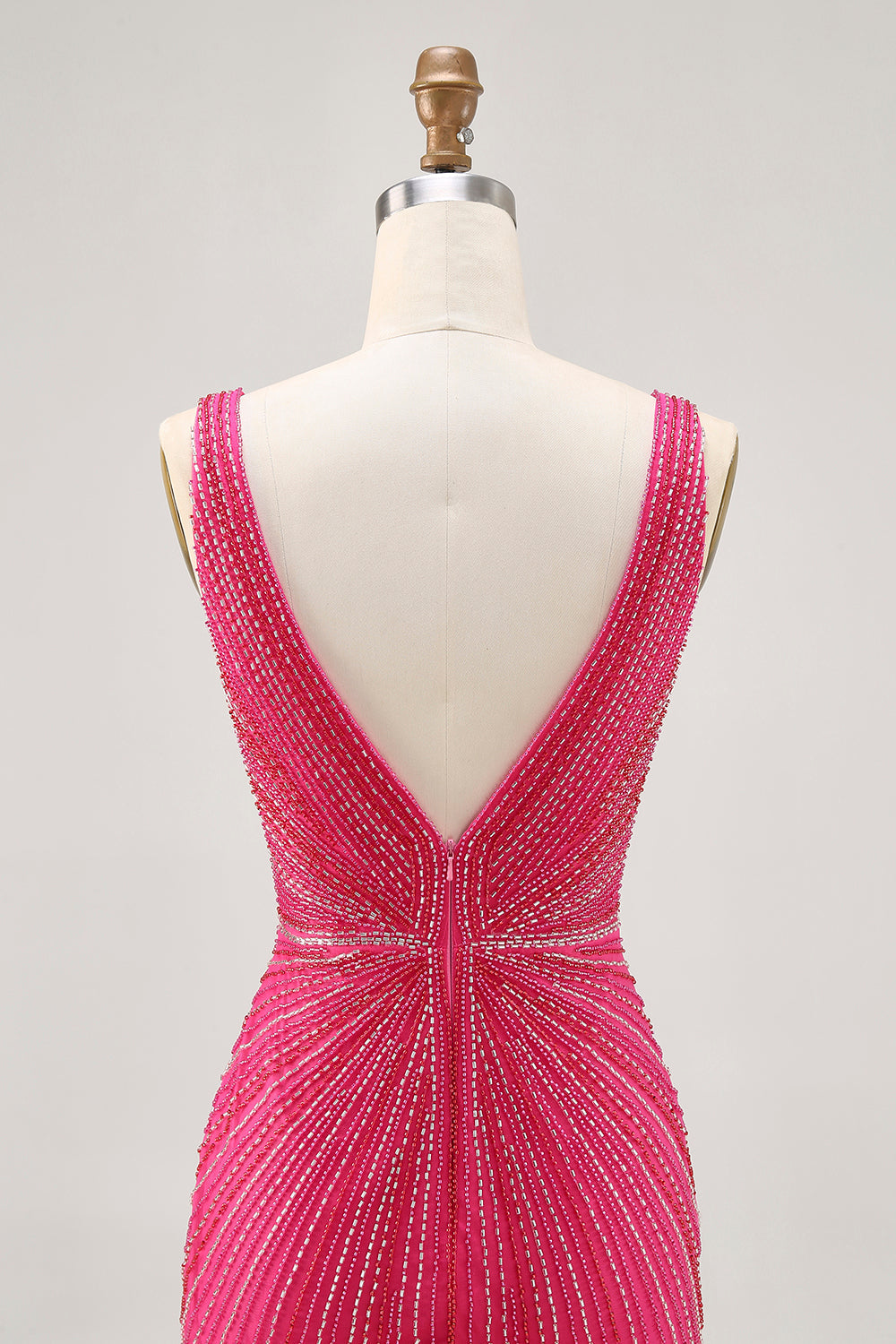 Fuchsia V-Neck Beaded Bodycon Short Homecoming Dress