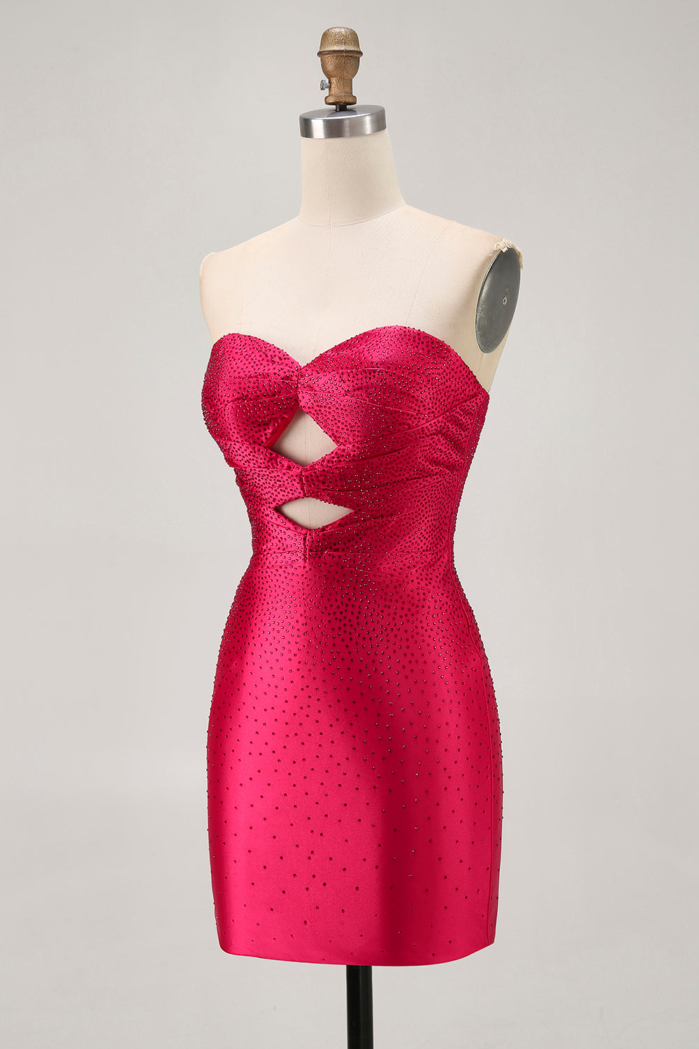 Fuchsia Strapless Cut Out Beaded Bodycon Homecoming Dress