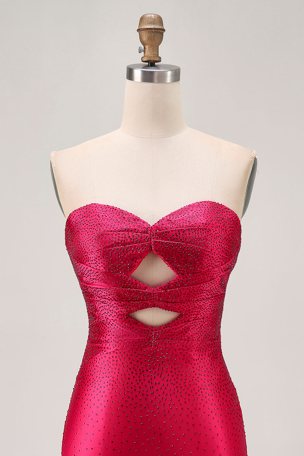 Fuchsia Strapless Cut Out Beaded Bodycon Homecoming Dress