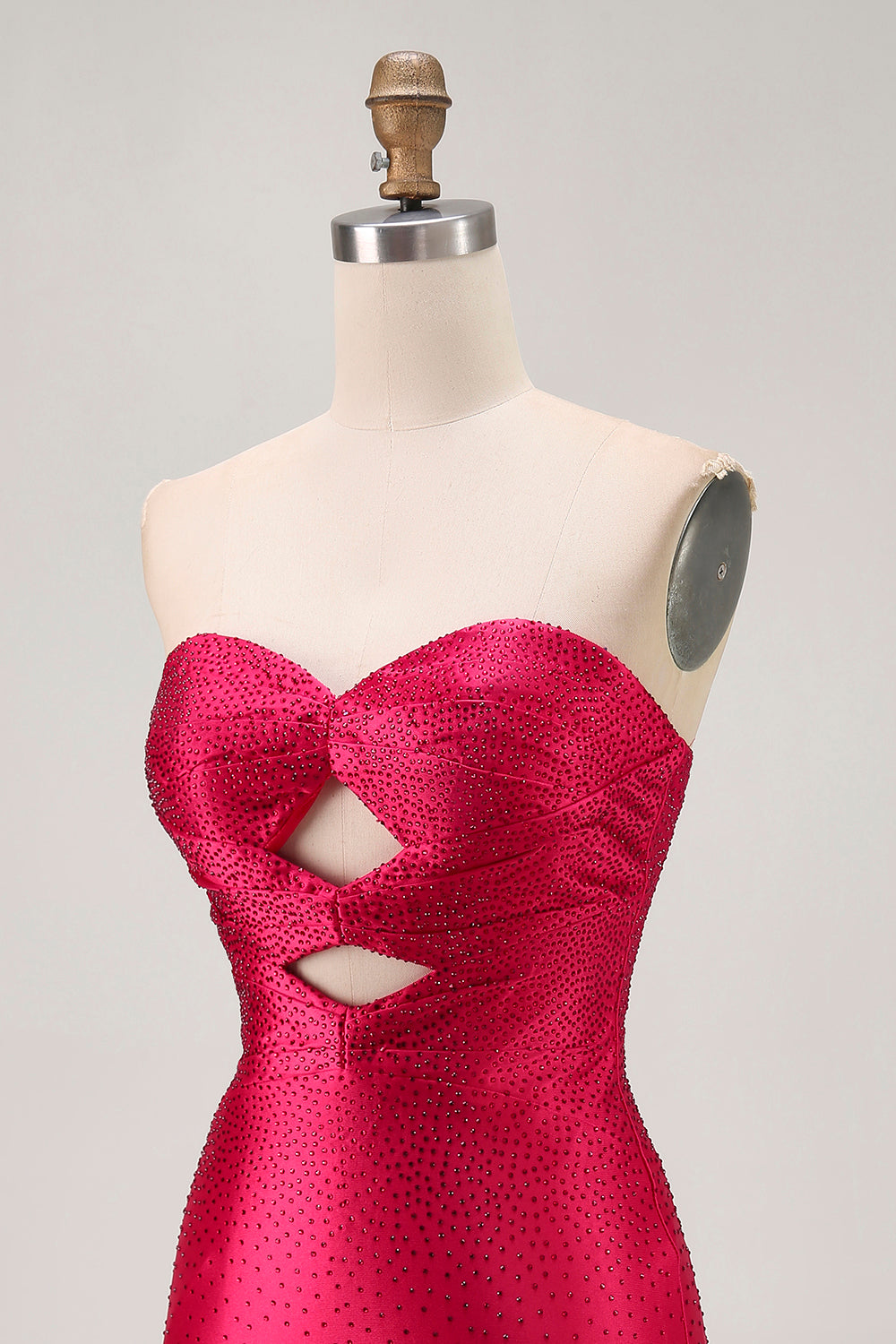 Fuchsia Strapless Cut Out Beaded Bodycon Homecoming Dress