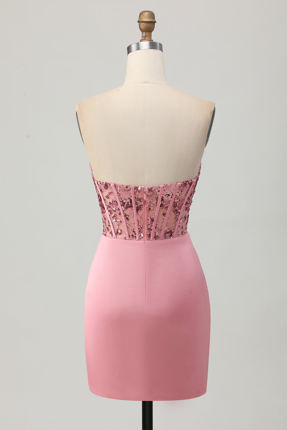 Strapless Blush Corset Sequins Bodycon Homecoming Dress