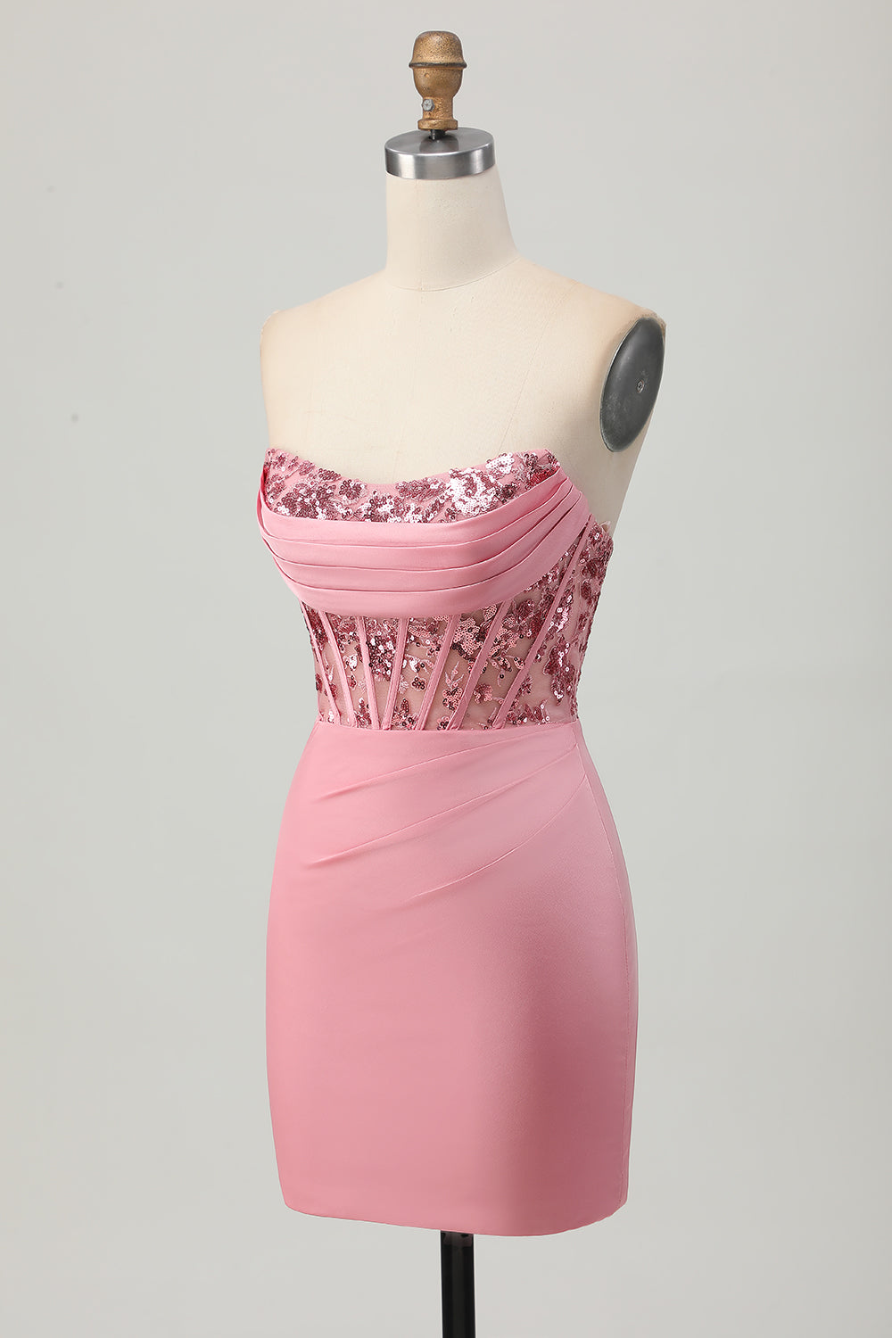 Strapless Blush Corset Sequins Bodycon Homecoming Dress