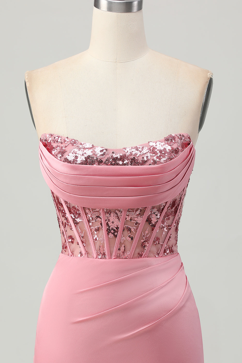 Strapless Blush Corset Sequins Bodycon Homecoming Dress