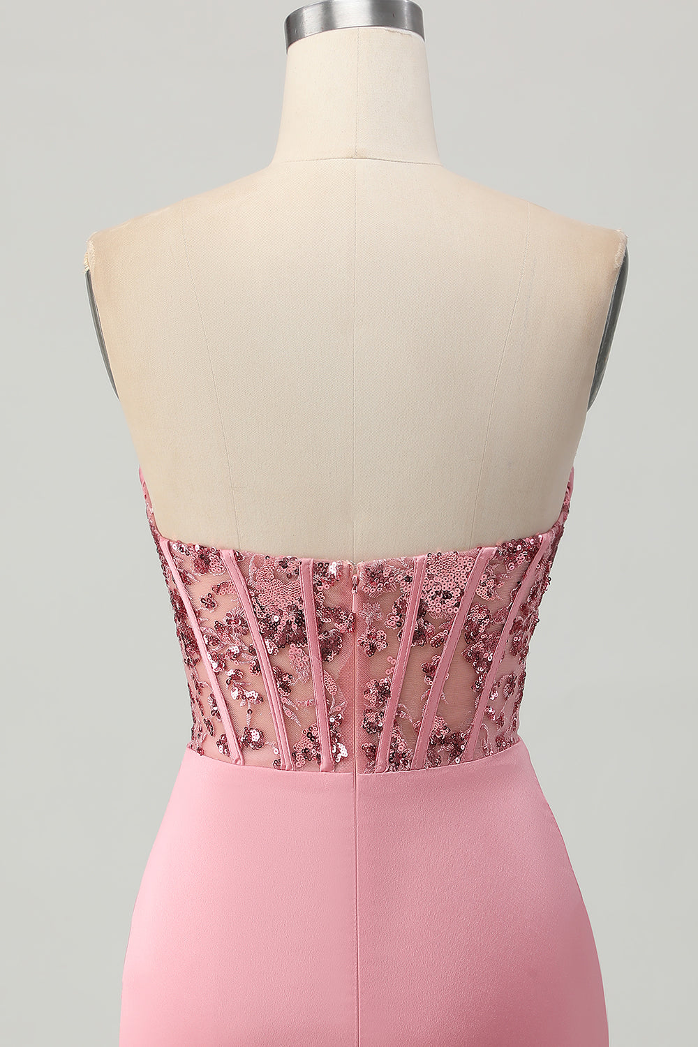 Strapless Blush Corset Sequins Bodycon Homecoming Dress