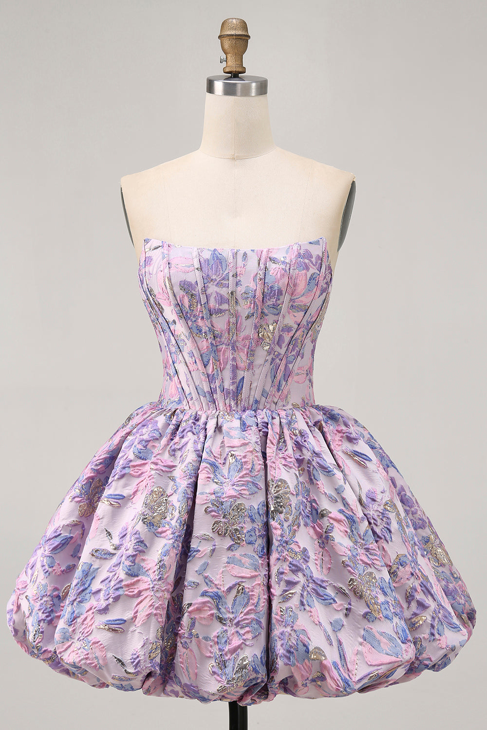 Yellow Strapless Floral Brocade A Line Short Homecoming Dress