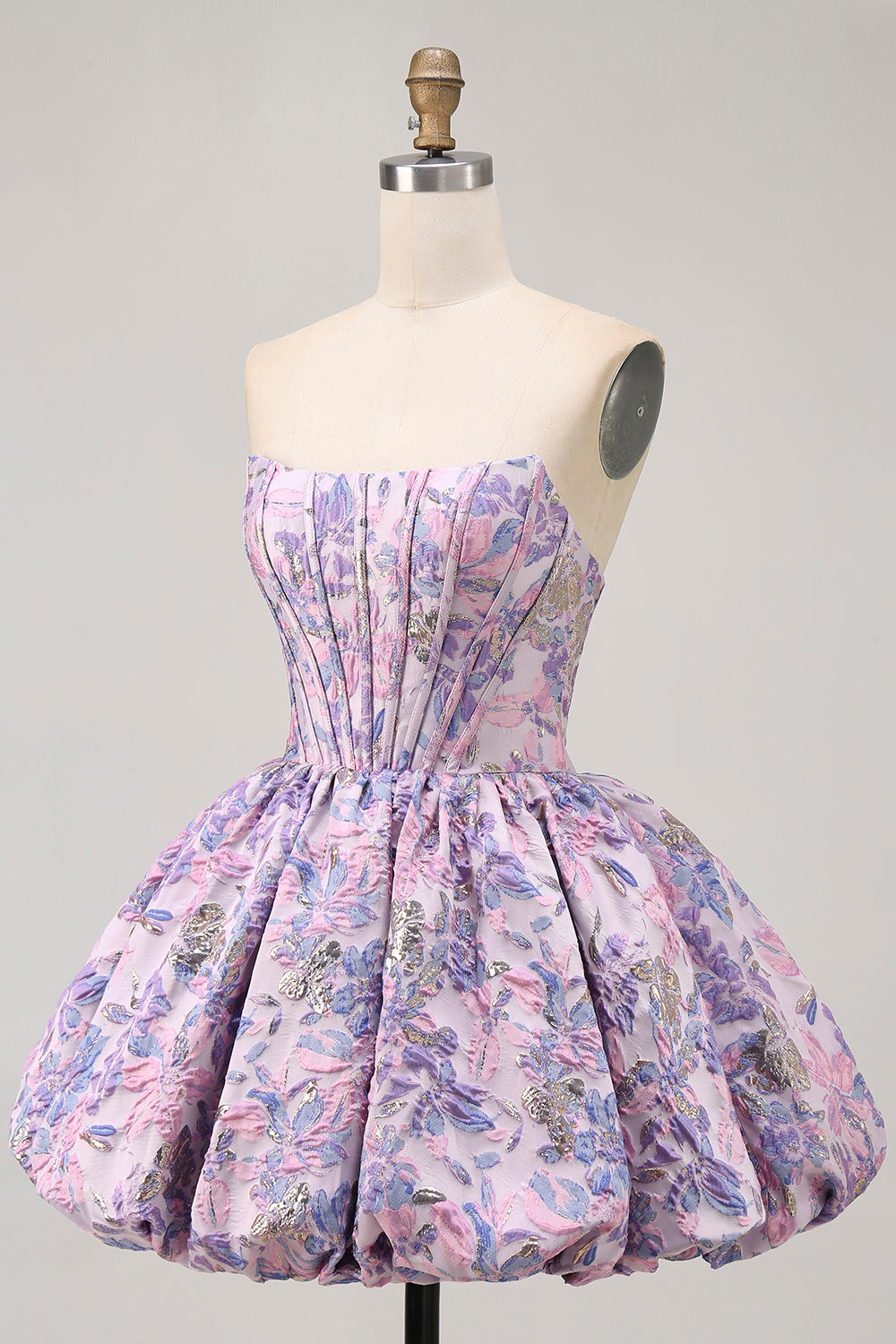 Yellow Strapless Floral Brocade A Line Short Homecoming Dress