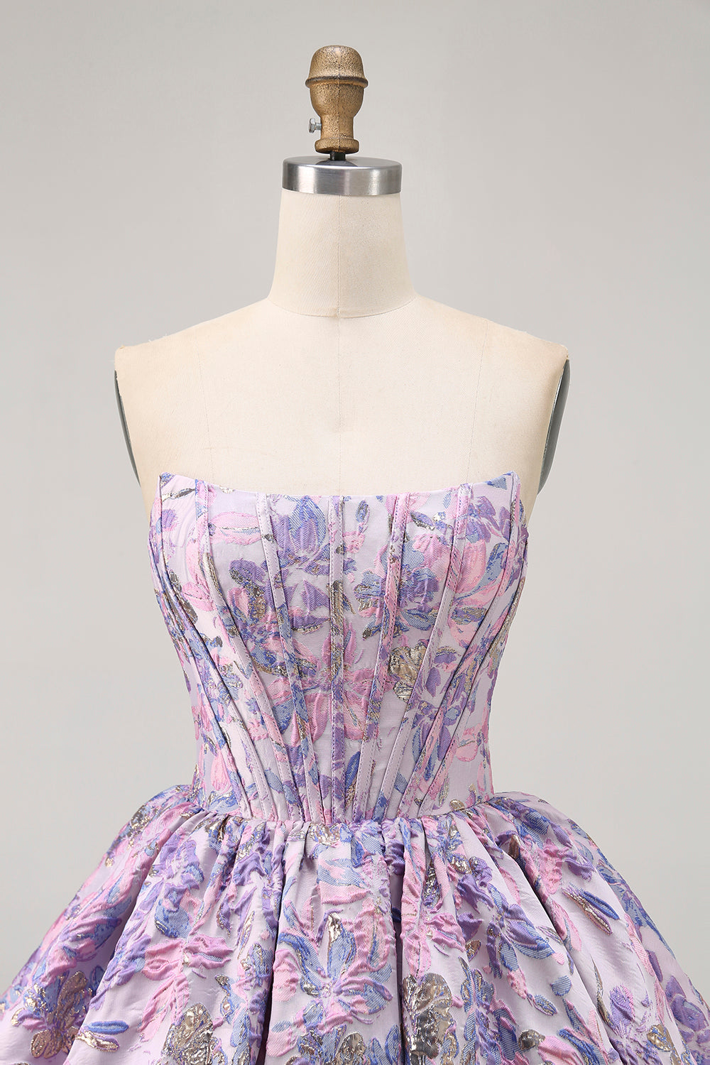 Yellow Strapless Floral Brocade A Line Short Homecoming Dress