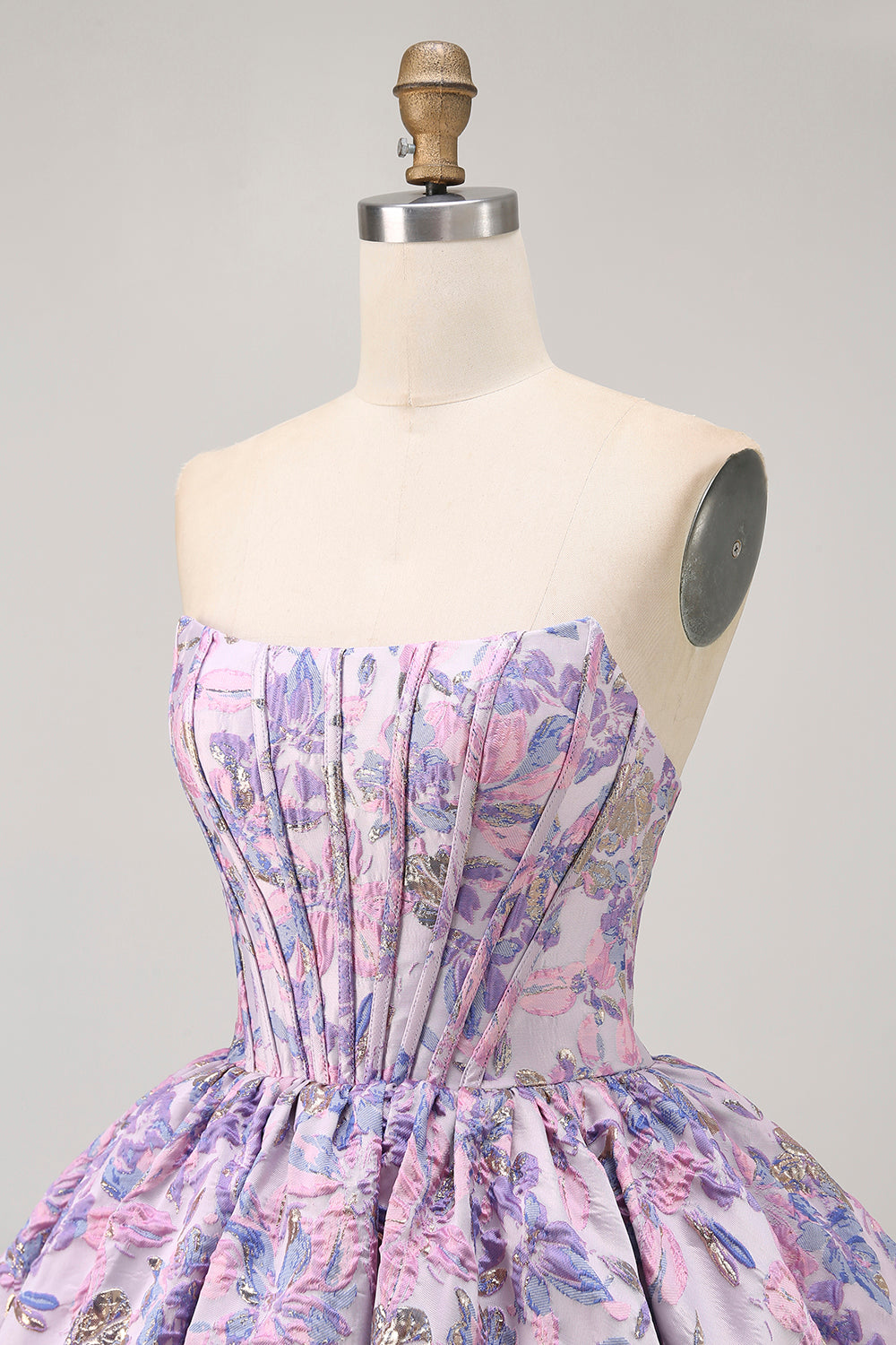 Yellow Strapless Floral Brocade A Line Short Homecoming Dress