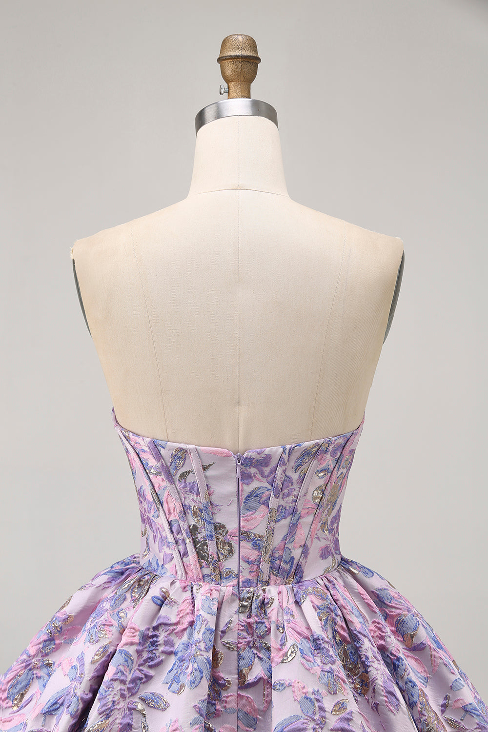 Yellow Strapless Floral Brocade A Line Short Homecoming Dress