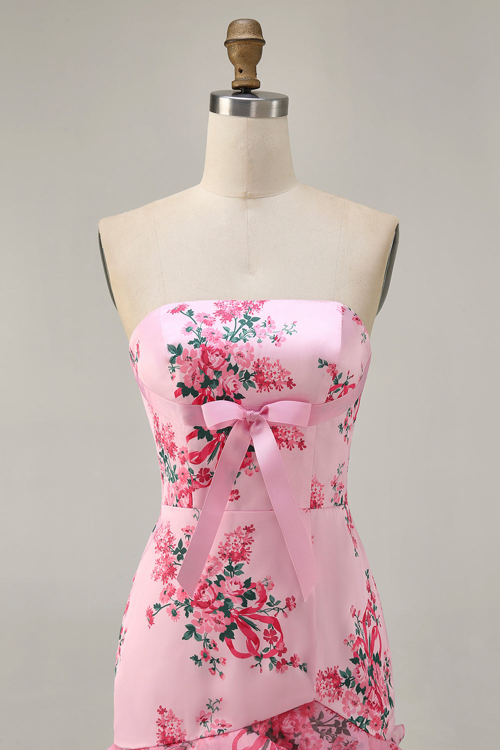 White Blue Flower Bodycon Strapless Printed Short Homecoming Dress