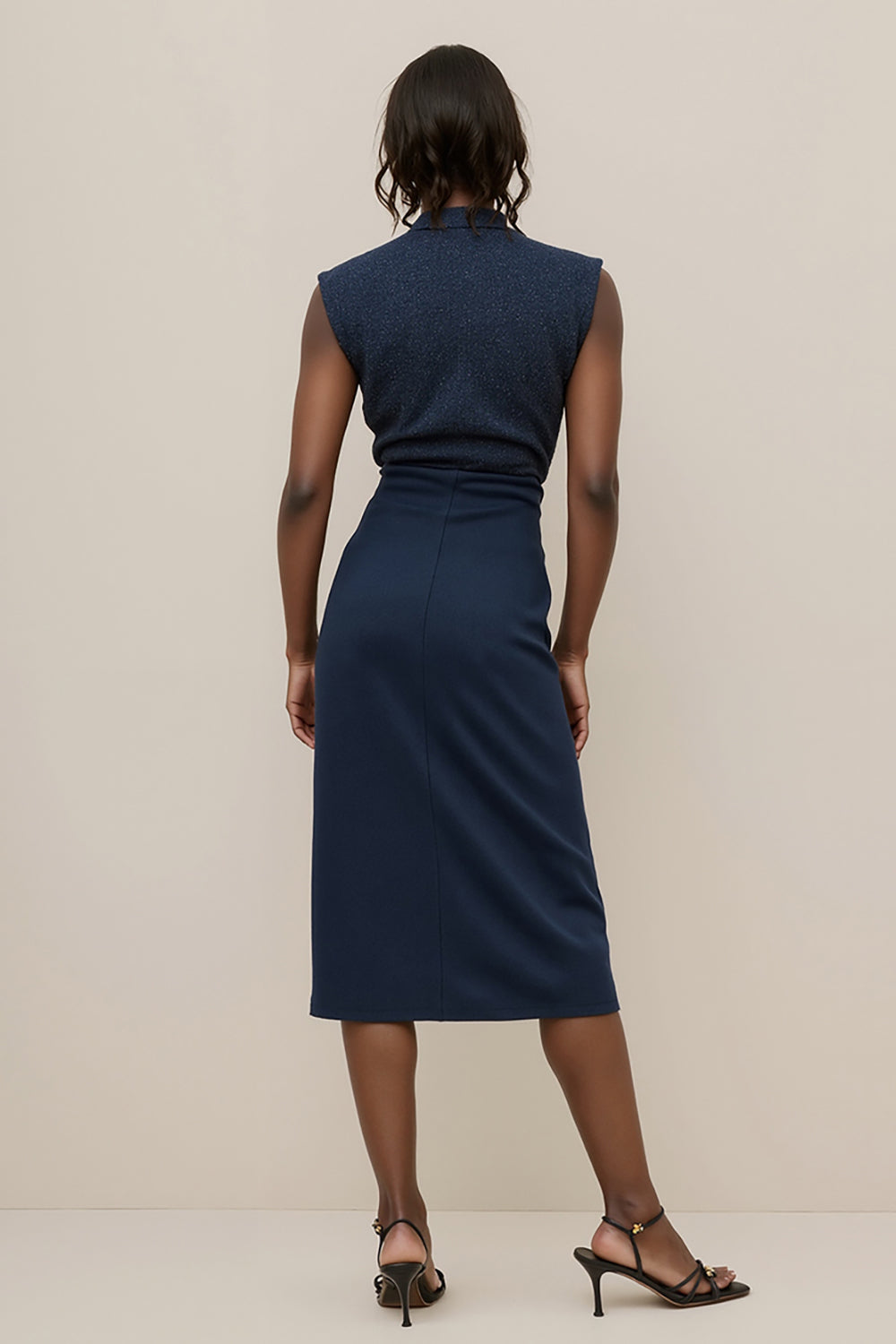Navy Bodycon Ruched Work Dress