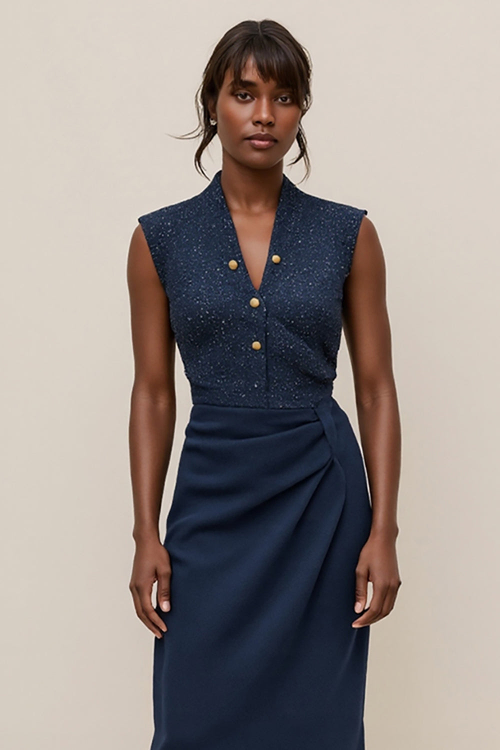 Navy Bodycon Ruched Work Dress