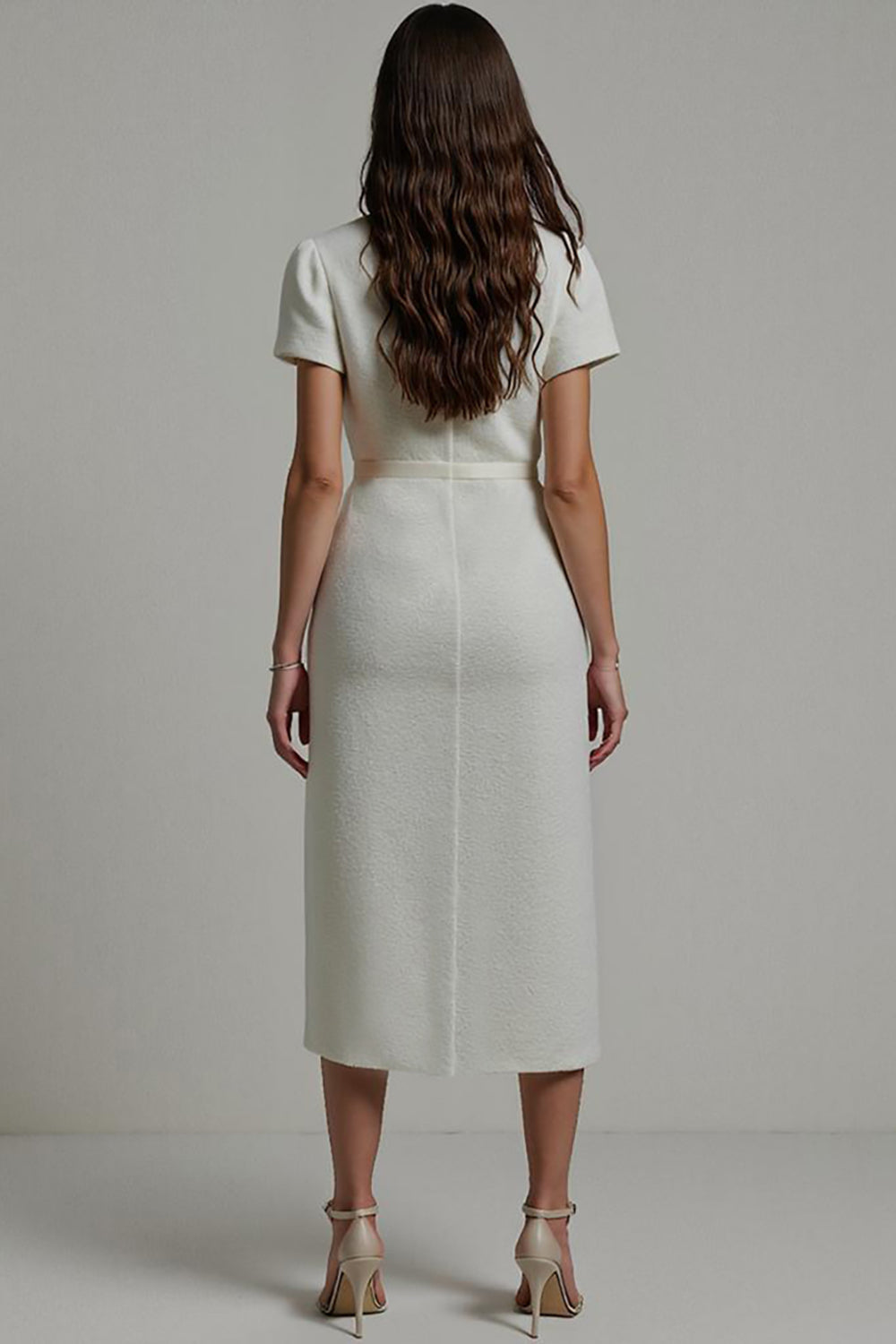 White Notched Lapel Bodycon Midi Blazer Dress with Sleeves