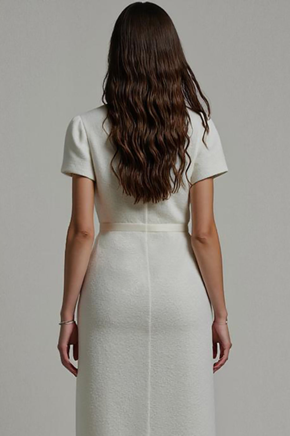 White Notched Lapel Bodycon Midi Blazer Dress with Sleeves