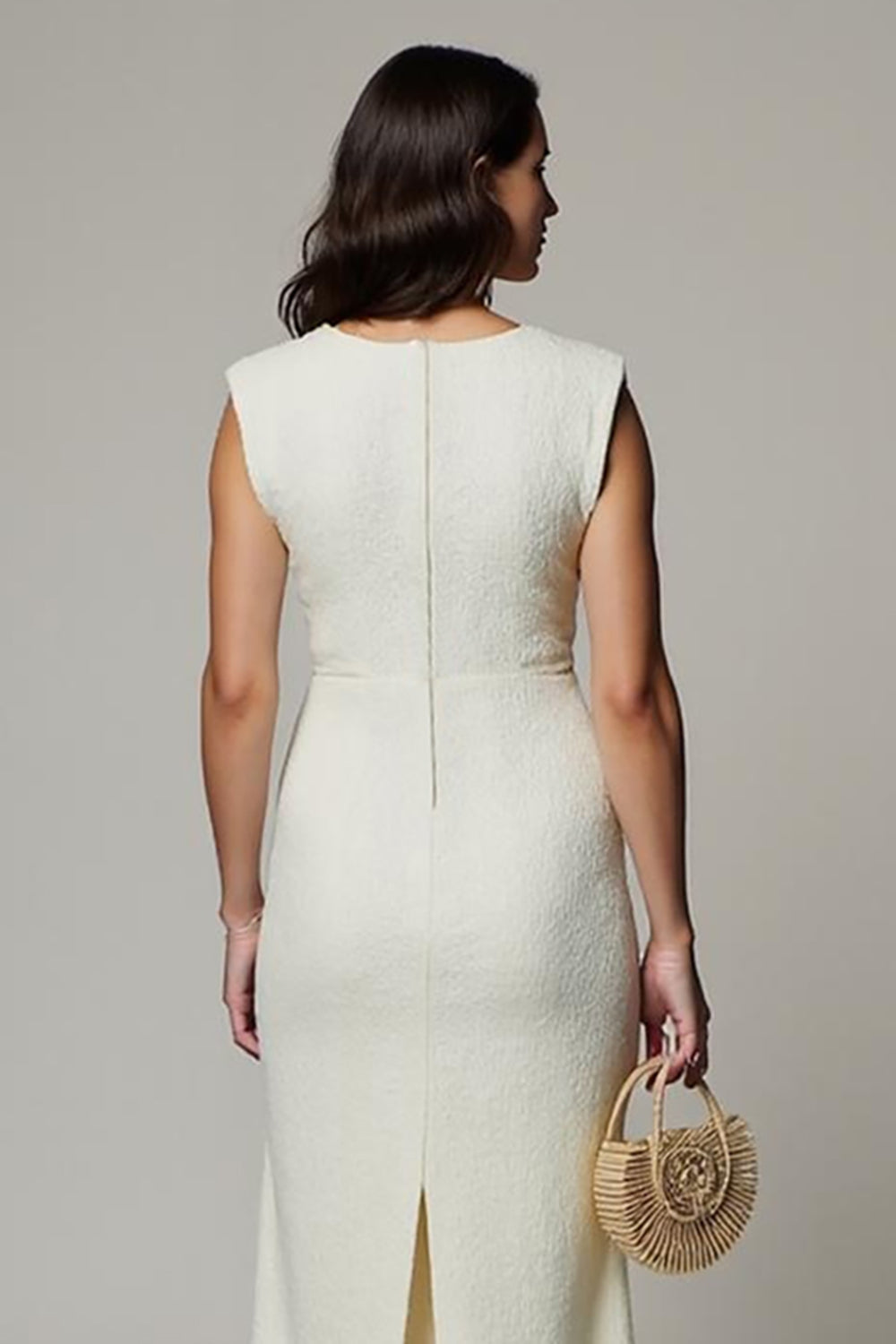 White Bodycon V-Neck Work Dress with 3D Flower