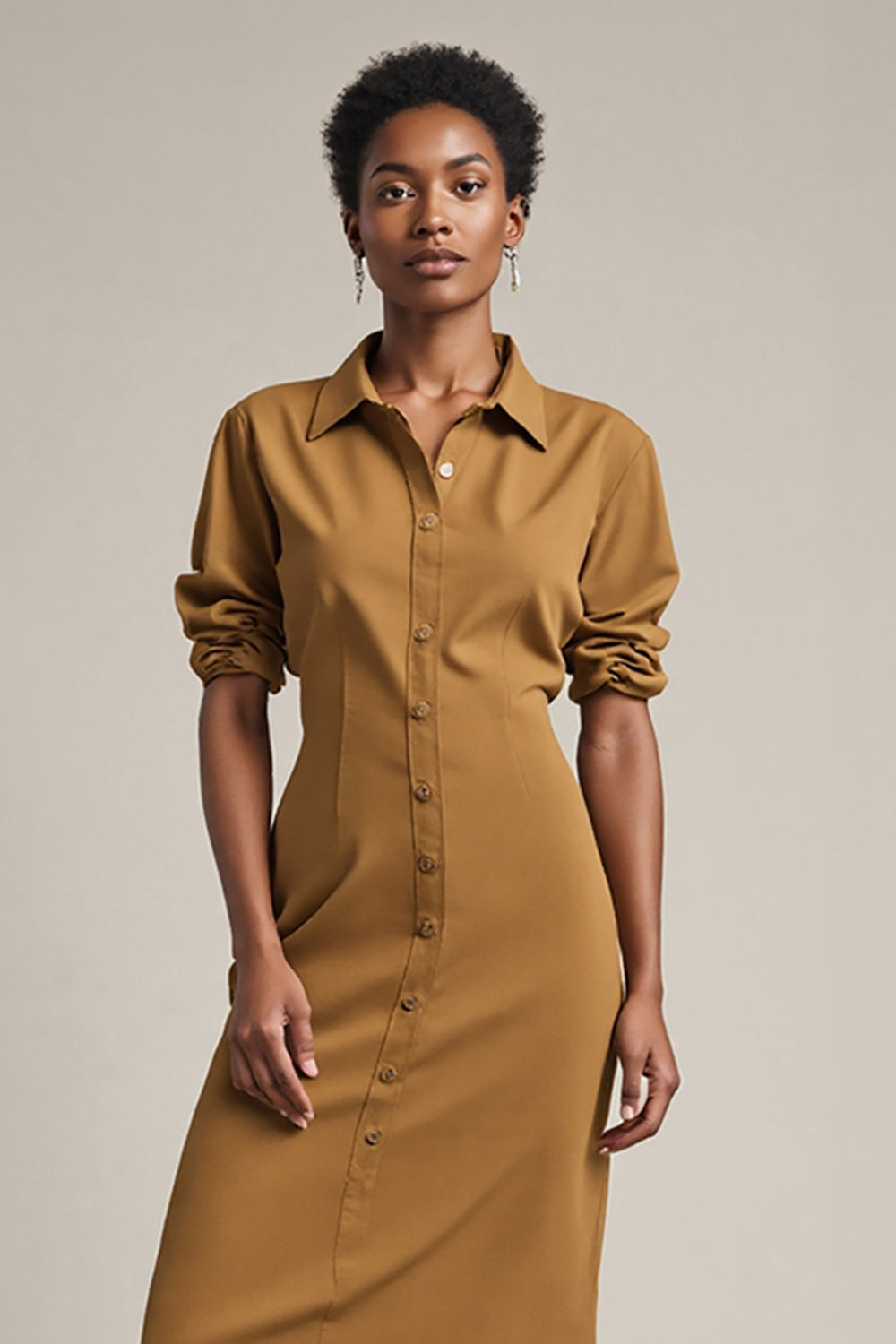 Yellow Sheath Short Sleeves Work Dress