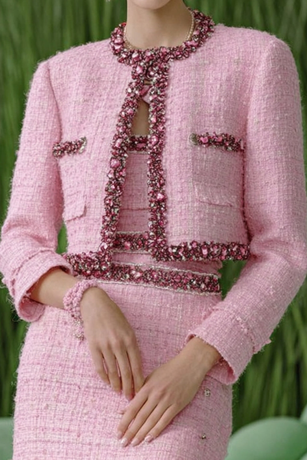 Bodycon Short 2-Piece Tweed Pink Homecoming Outfits
