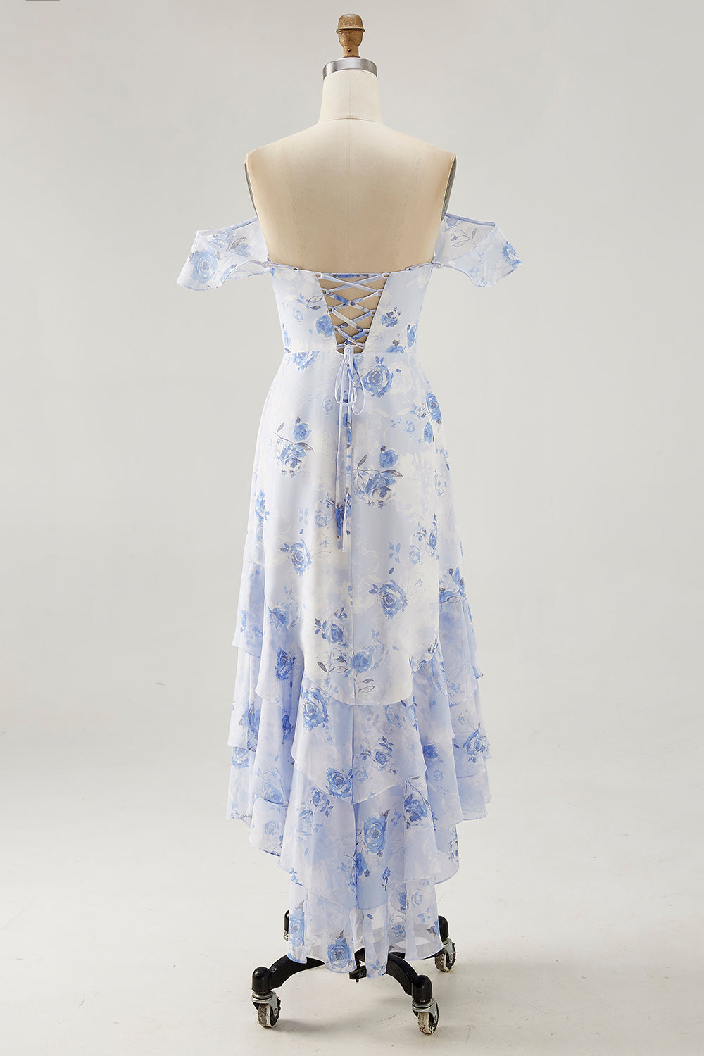 Printed Pink Flower A Line Ruffled Wedding Guest Dress