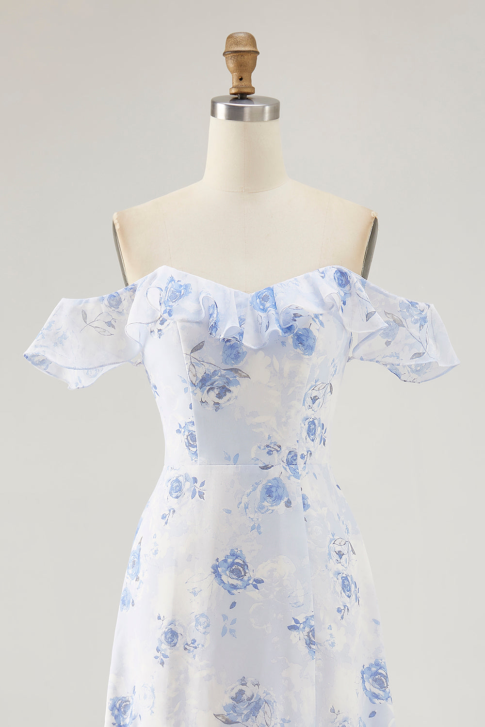 Printed Pink Flower A Line Ruffled Wedding Guest Dress